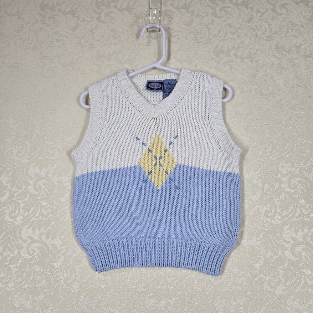 Koala Kids Preppy Argyle Sweater Vest 24M Blue White Cotton Toddler